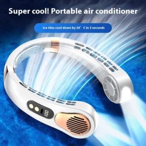 With Light Digital Display Leafless Halter Fan USB Portable Mute Lazy Student Outdoor Halter Fan